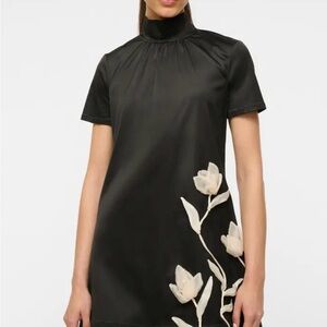 STAUD Ilana Floral Appliqué Satin Cocktail Minidress